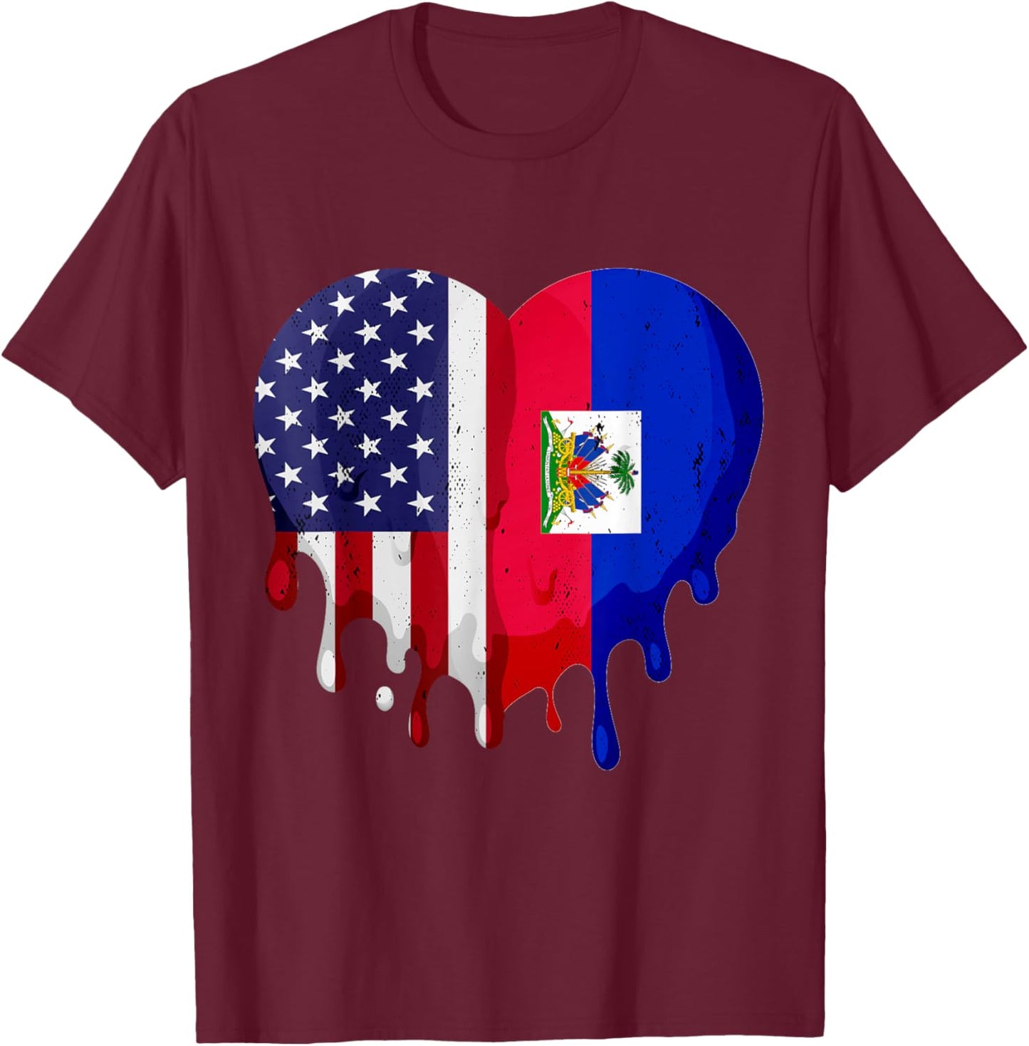 American Haitian Hispanic Heritage Month Flag Heart T-Shirt - T-Shirt | Maroon