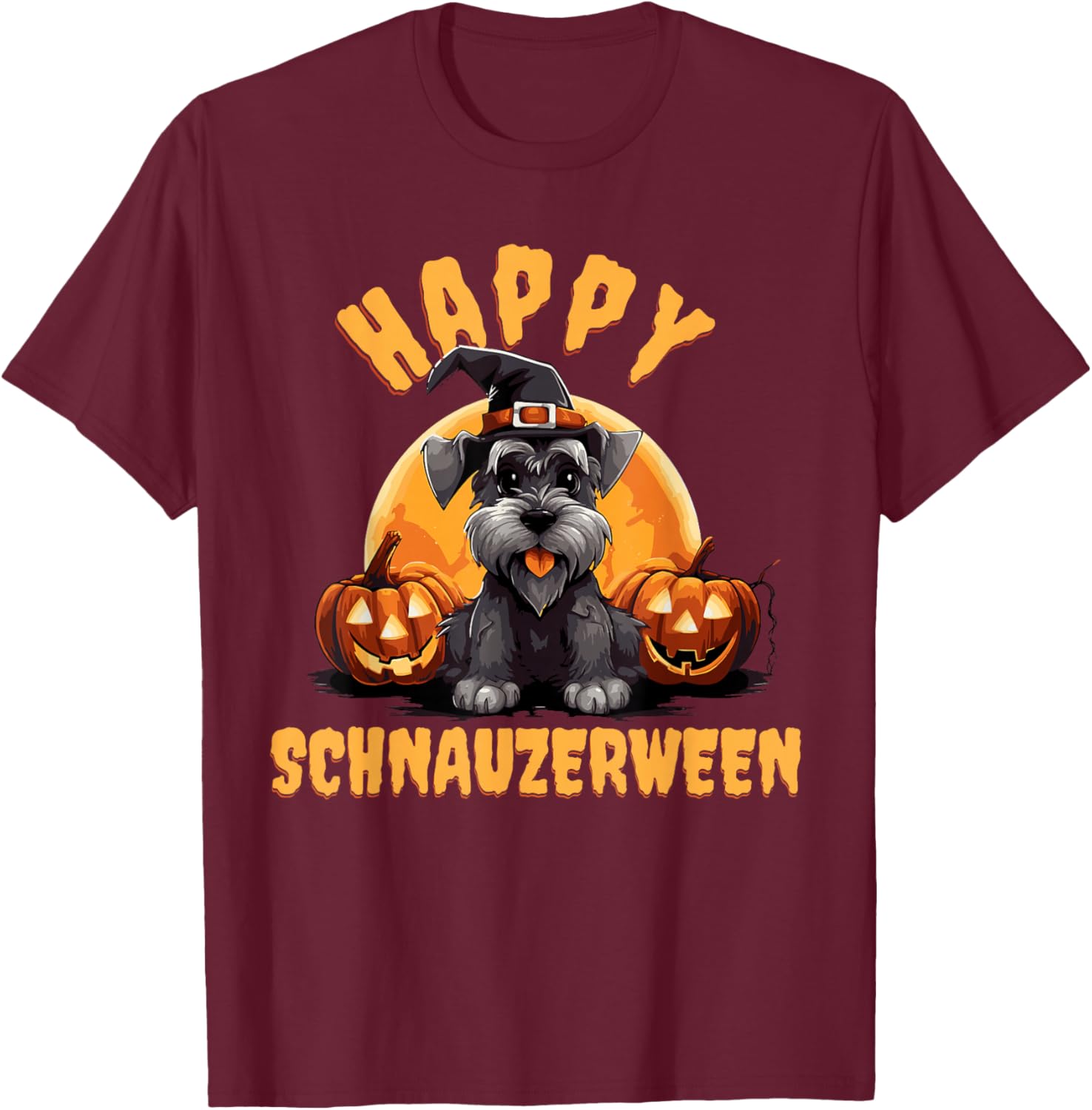 Happy Schnauzerween Schnauzer Halloween T-Shirt - T-Shirt | Maroon