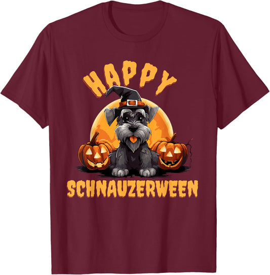 Happy Schnauzerween Schnauzer Halloween T-Shirt - T-Shirt | Maroon