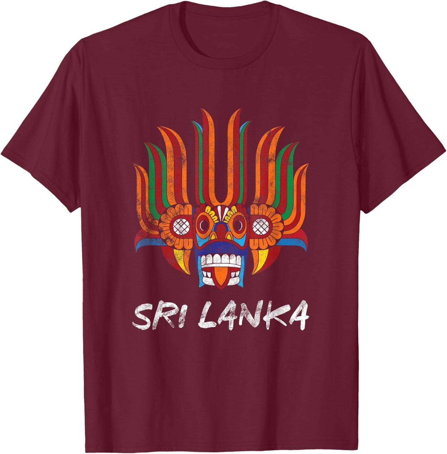Sri Lanka Holiday Sri Lankan Tribal Festival Mask T-Shirt - T-Shirt | Maroon