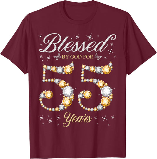 Blessed By God For 55 Years Old 55th Birthday Party T-Shirt - T-Shirt | Maroon