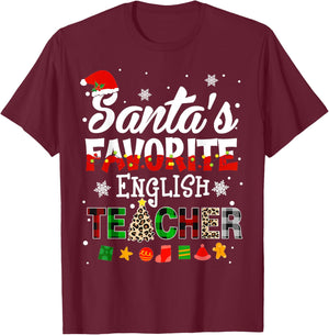 Santa Favorite English Teacher Christmas Matching T-Shirt - T-Shirt | Maroon