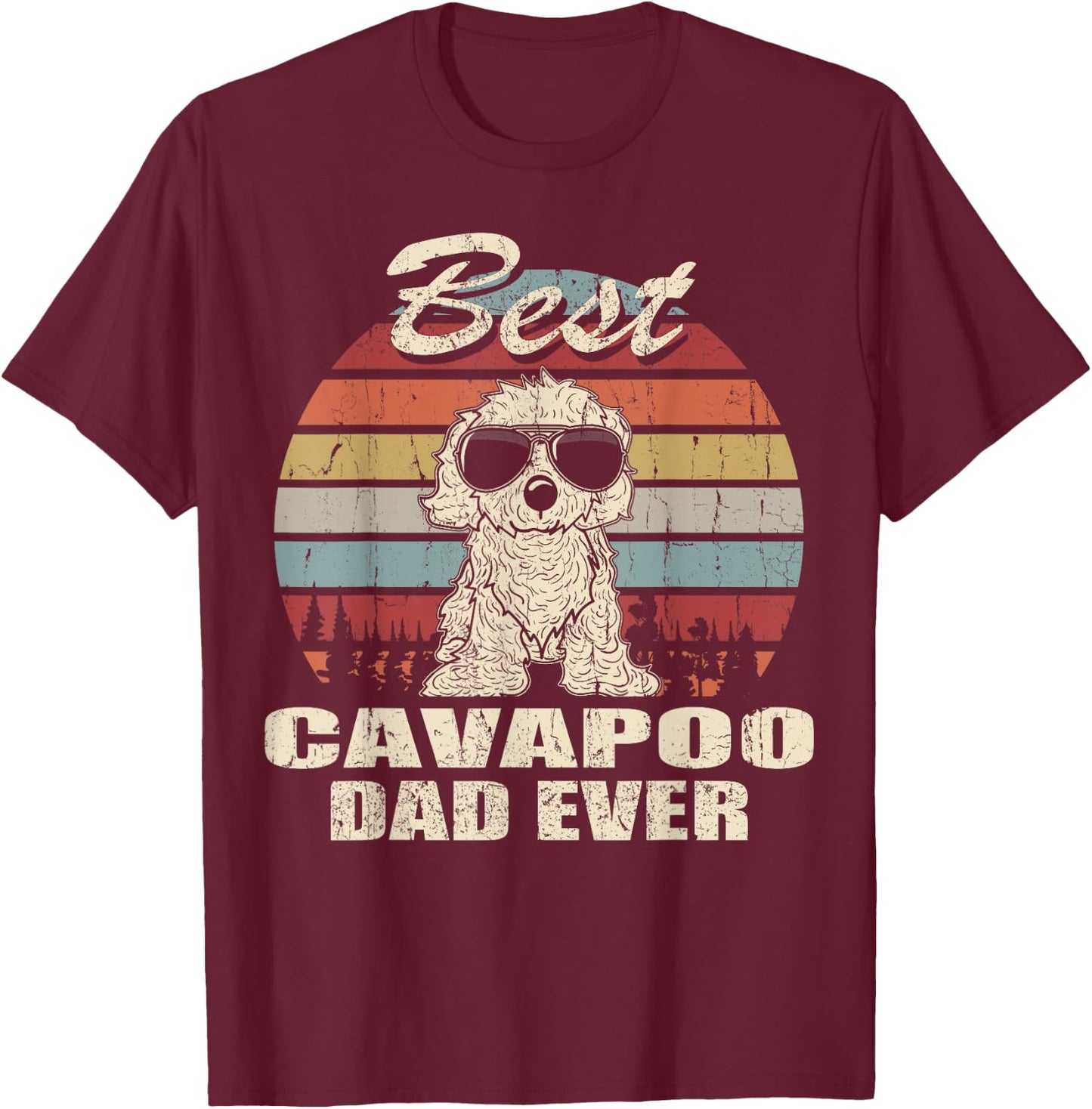 Best Cavapoo Dad Ever Vintage Retro Dog Dad T-Shirt - T-Shirt | Maroon