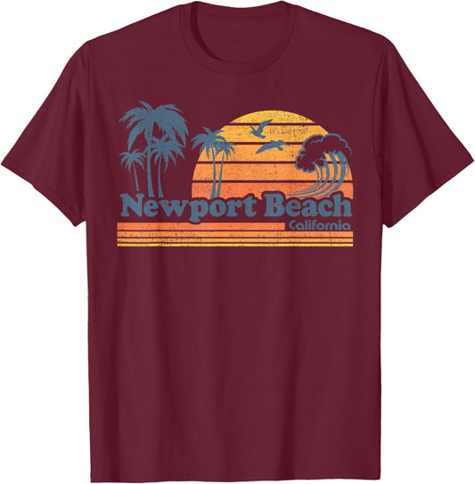 Newport Beach California Vacation Cute Vintage Cali Retro Women Girls Kids T-Shirt - T-Shirt | Maroon