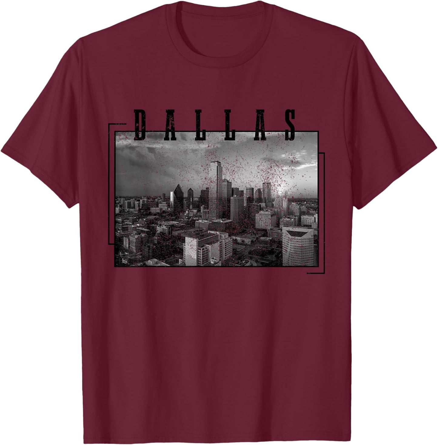 Dallas Skyline Texas Pride Vintage Black & White Photo T-Shirt - T-Shirt | Maroon