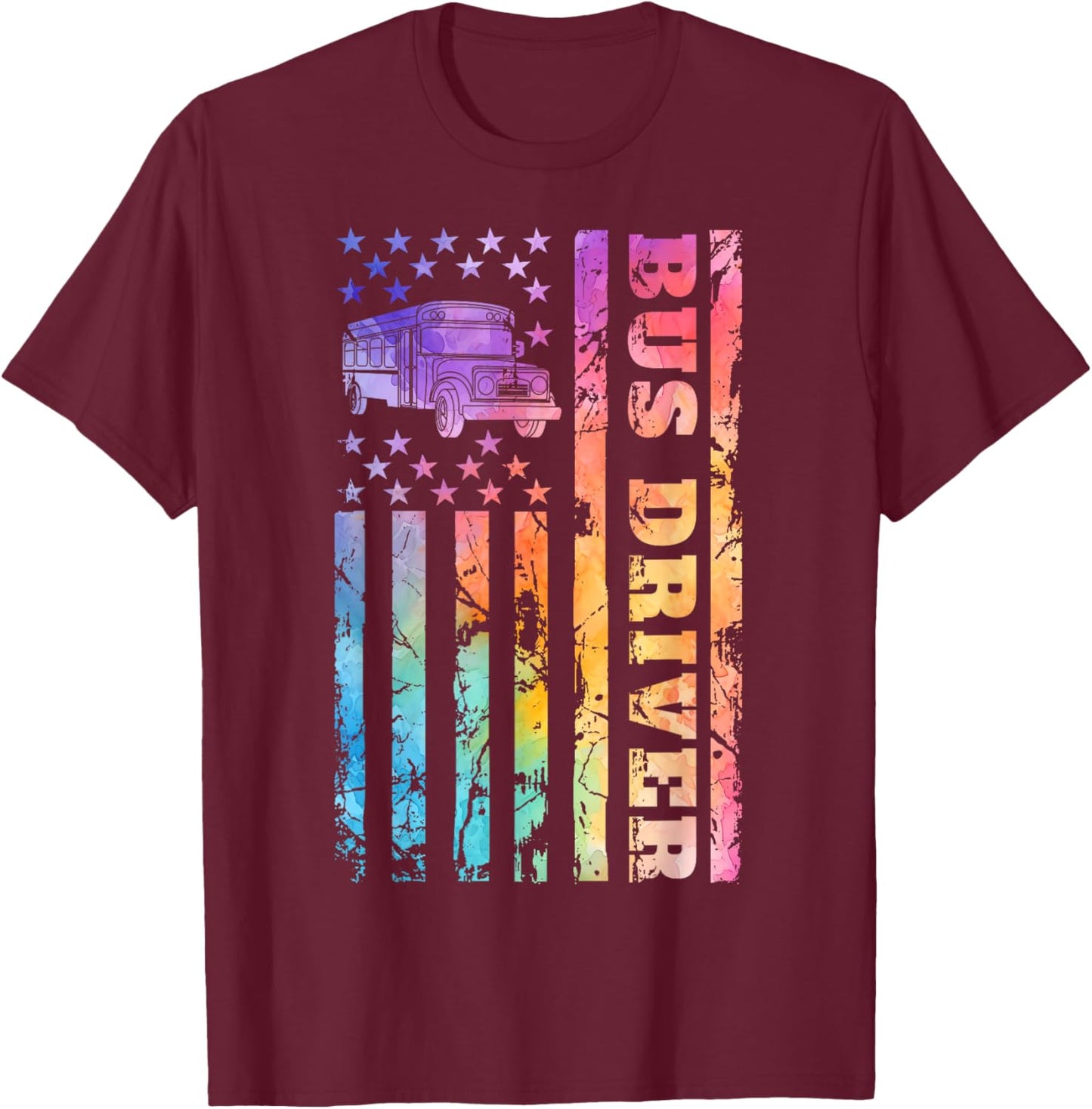 School Bus Driver 4th of July American Flag Back to School T-Shirt - T-Shirt | Maroon