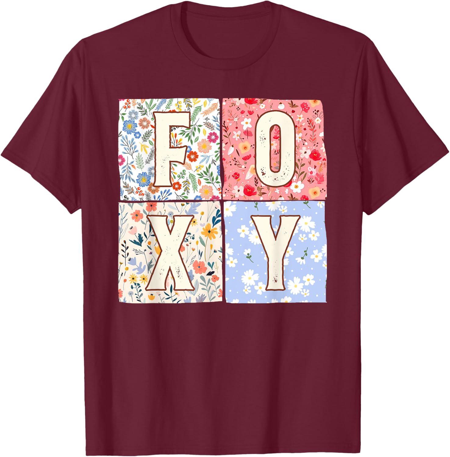 Foxy Grandma Grandmother Mother's Day Boho Floral Flower T-Shirt - T-Shirt | Maroon