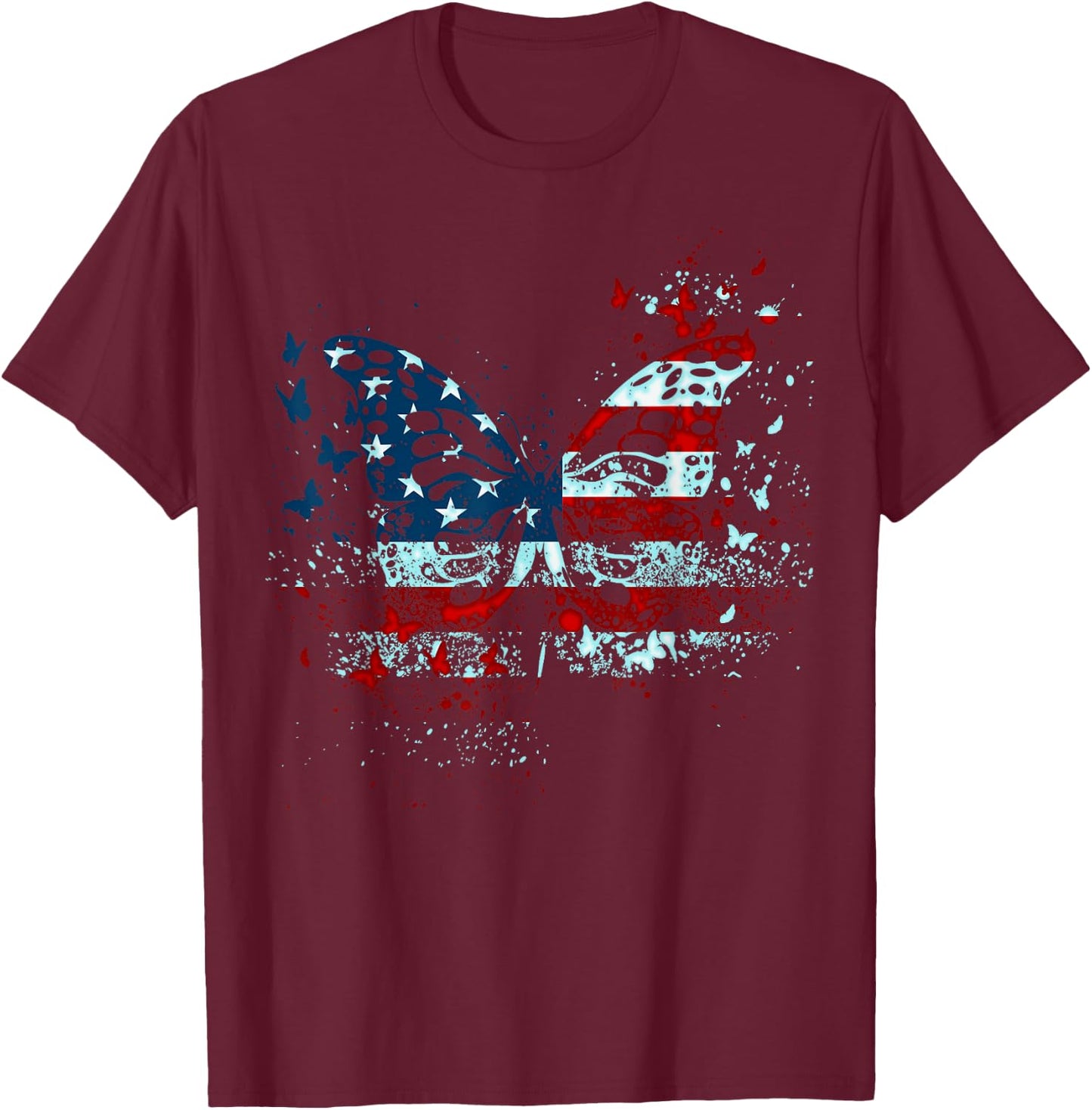 Butterfly USA Flag 4th Of July Funny American Girl Women Kid T-Shirt - T-Shirt | Maroon