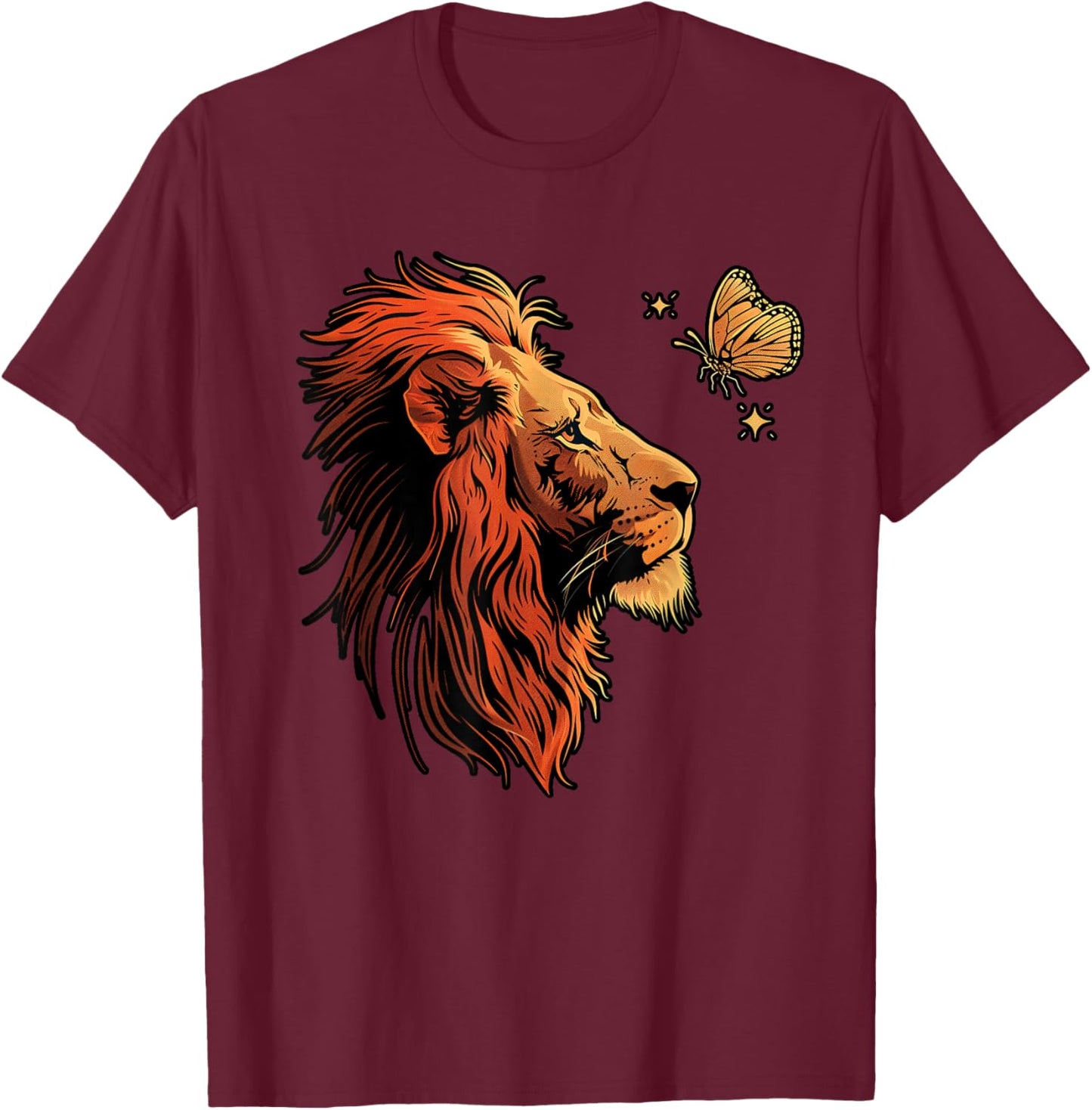 Lion Head Lion Butterfly T-Shirt - T-Shirt | Maroon