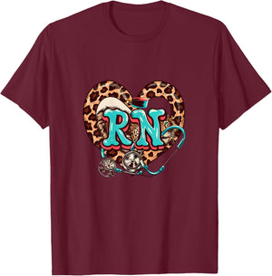 RN Registered Nurse Stethoscope Medical Heart Leopard T-Shirt - T-Shirt | Maroon