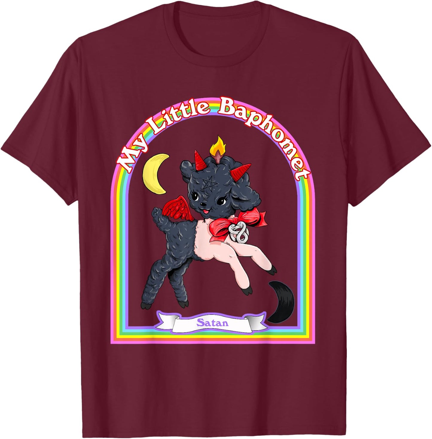 Baphomet Cute Satan Kawaii Retro Vintage Satanic Atheist T-Shirt - T-Shirt | Maroon