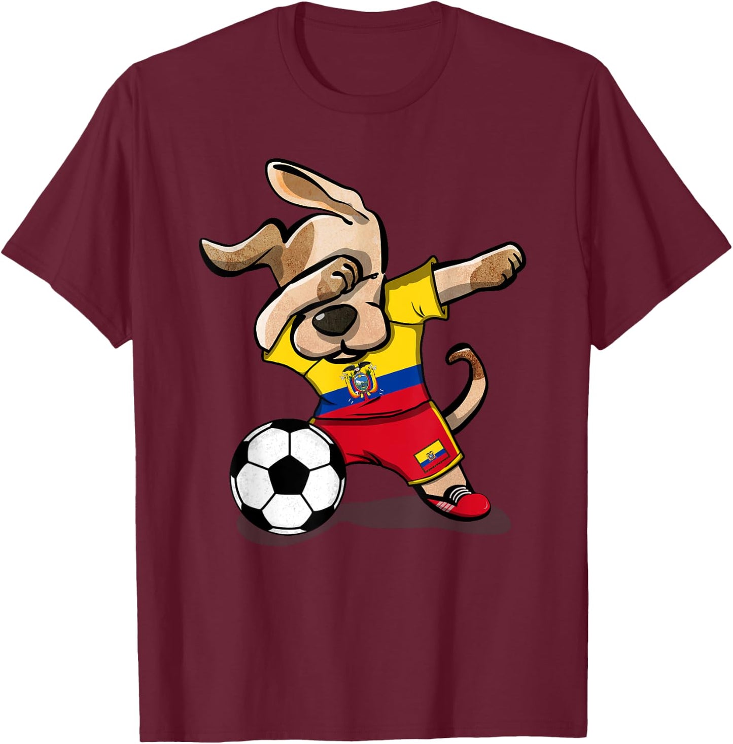Dabbing Dog Ecuador Soccer Ecuadorean Flag Football Lovers Women Girls Kids T-Shirt - T-Shirt | Maroon