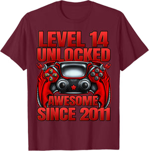 Level 14 Unlocked 14 Year Old Gifts Boys 14th Birthday Boy T-Shirt - T-Shirt | Maroon
