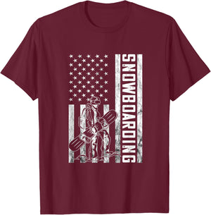 Snowboarding Vintage Snowboarder USA Flag America Snowboard T-Shirt - T-Shirt | Maroon