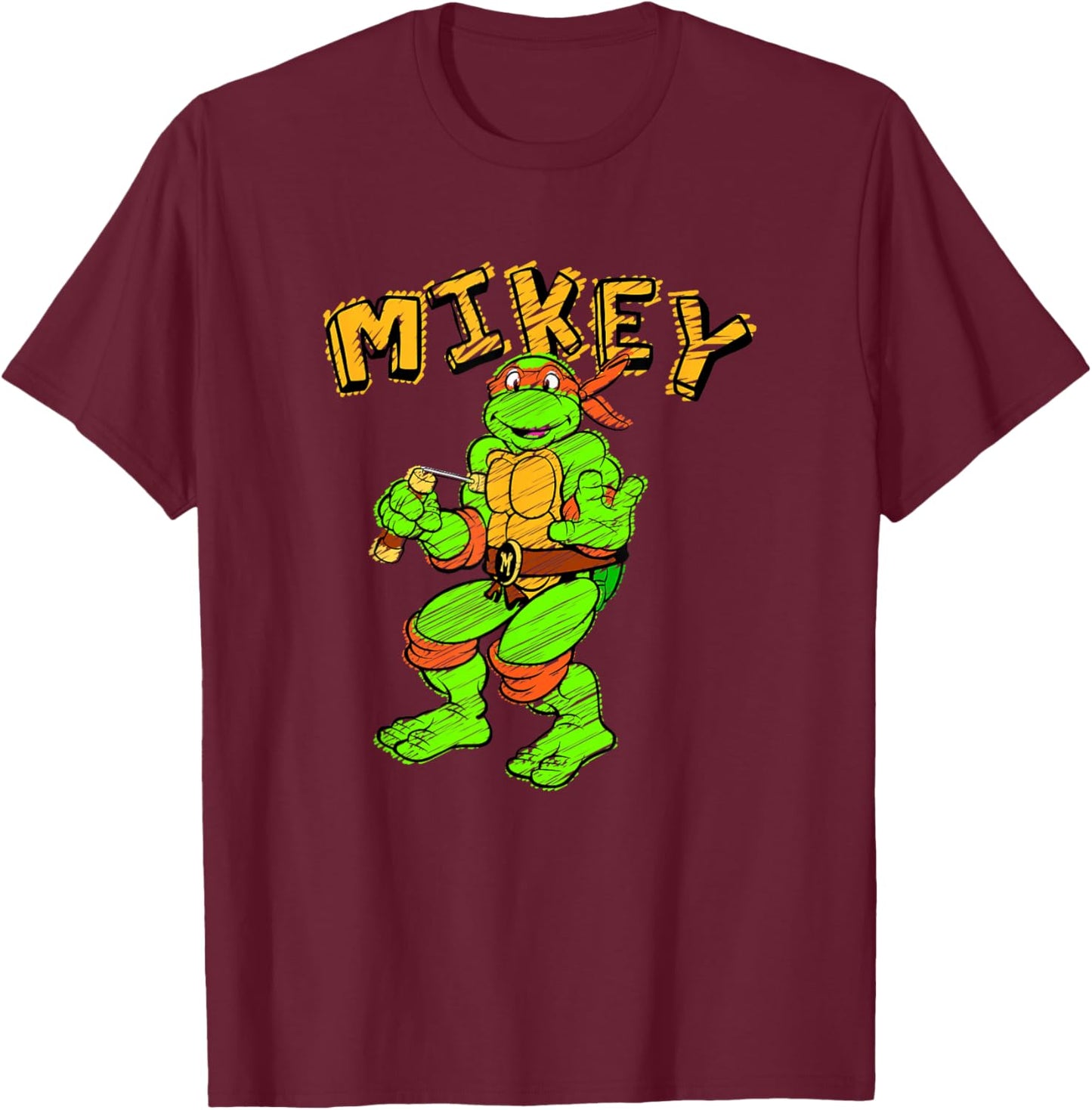 Teenage Mutant Ninja Turtles Michelangelo Draw Mikey Logo T-Shirt - T-Shirt | Maroon