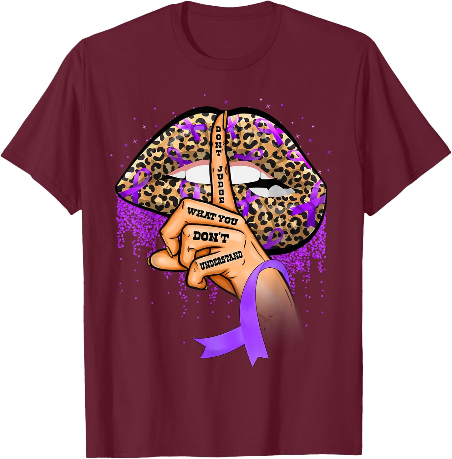 Pulmonary Hypertension Awareness Lips Ribbon Warrior T-Shirt - T-Shirt | Maroon