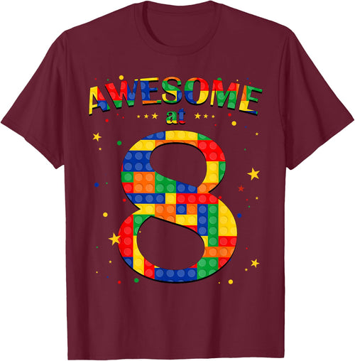 Building Blocks Bricks Awesome at 8 Years Old Birthday Boy