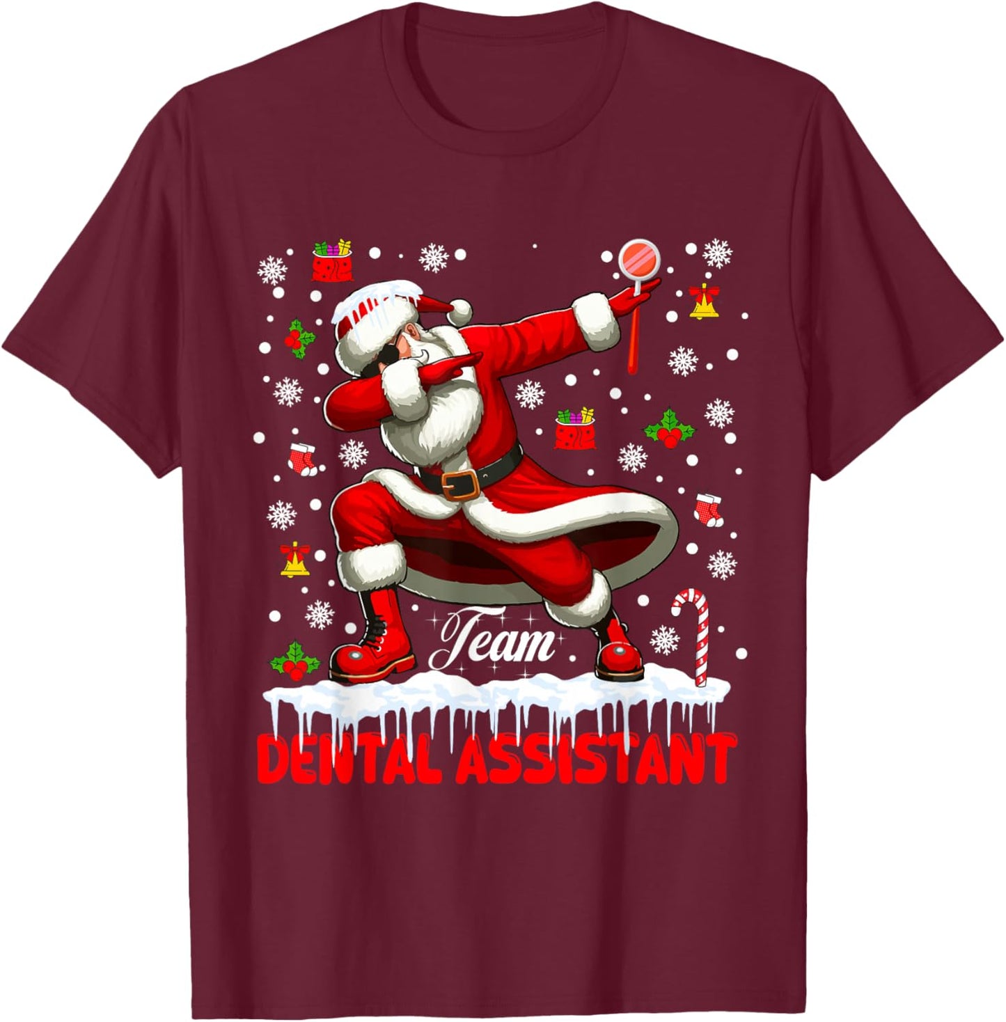 Team Dental Assistant Christmas Santa Dabbing Matching Job T-Shirt - T-Shirt | Maroon