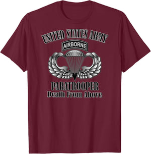 U.S. Army Paratrooper- Death From Above (Back Design) T-Shirt - T-Shirt | Maroon