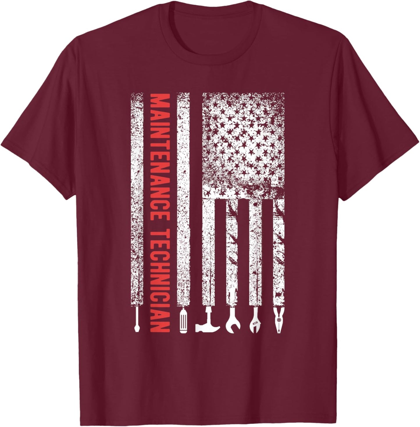 Maintenance Technician American Flag Maintenance Tech T-Shirt - T-Shirt | Maroon