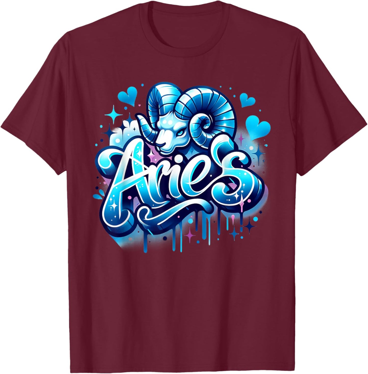 Blue Aries Zodiac Star Sign T-Shirt - T-Shirt | Maroon