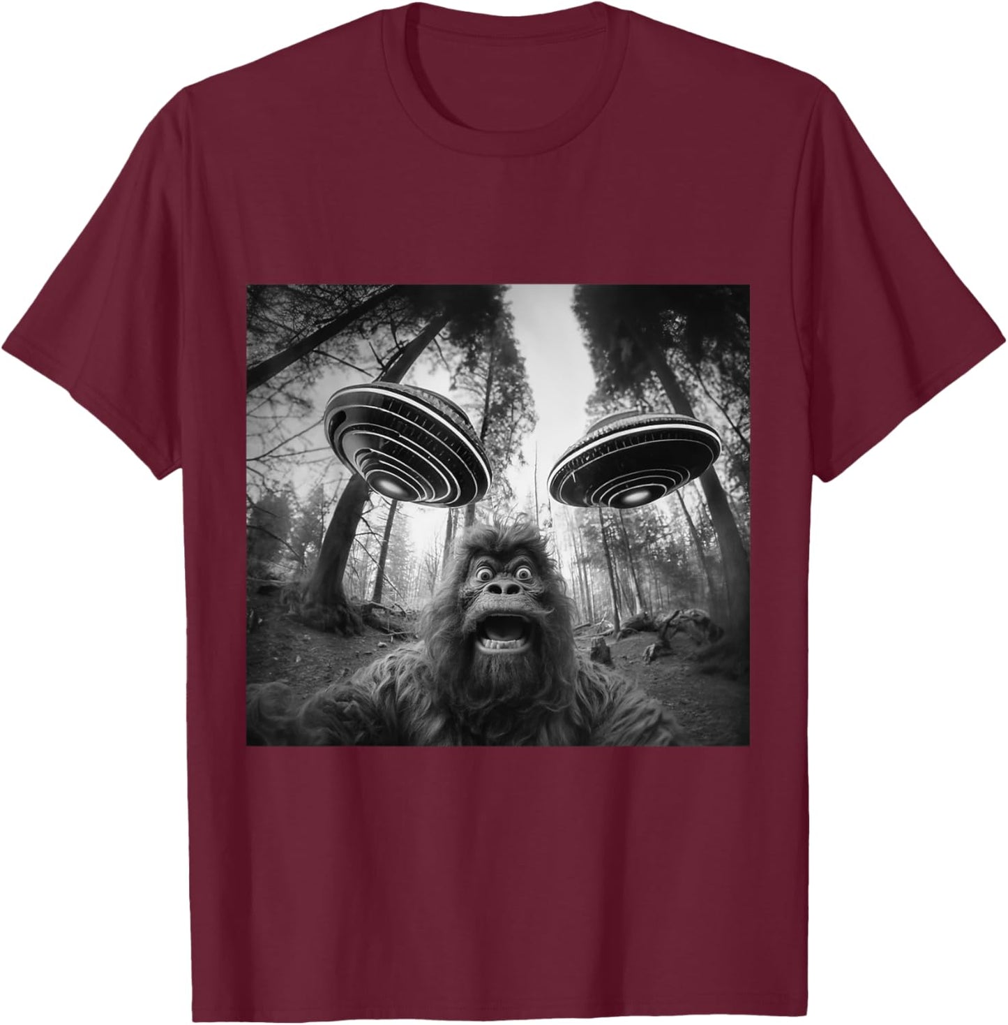 funny bigfoot Sasquatch Alien UFO women graphic fun T-Shirt - T-Shirt | Maroon
