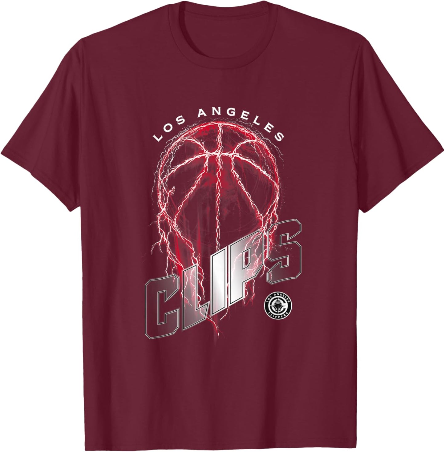 Los Angeles Clippers NBA Lightning Bolt Basketball Logo - -Adults - Black - Small - Short Sleeve - - Modern - Solid - - 1 Count T-Shirt - T-Shirt | Maroon