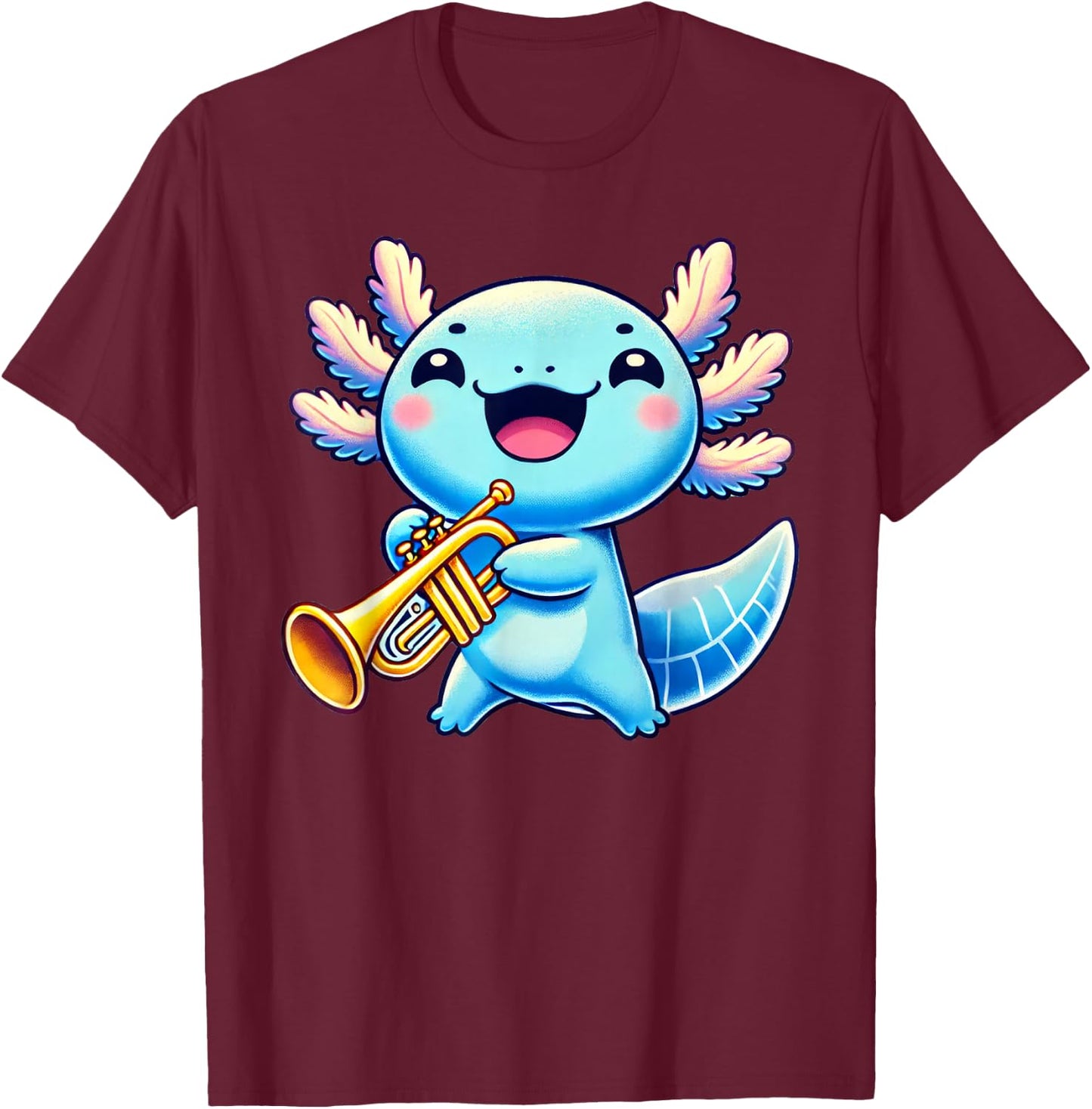 Axolotl Playing Trumpet Axolotls Musician Music T-Shirt - T-Shirt | Maroon
