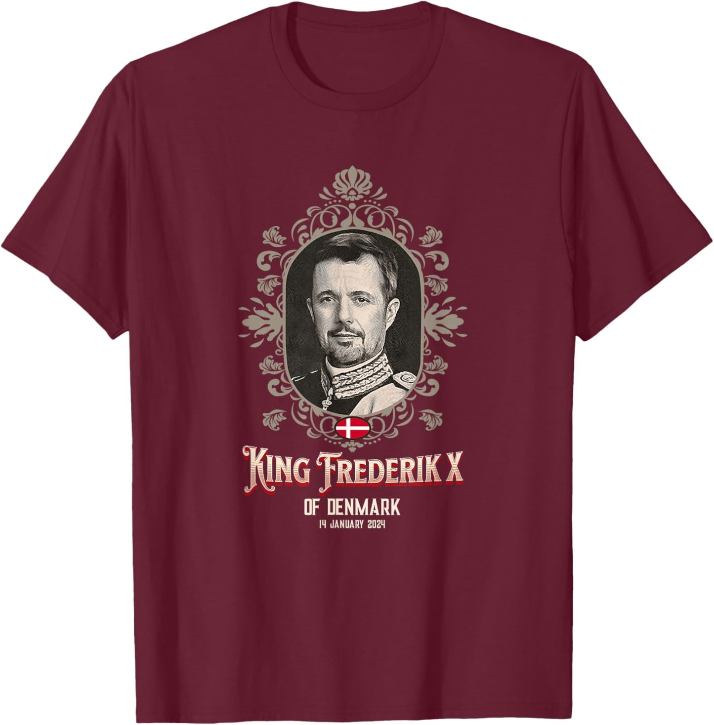 Denmark's King Frederik X Proclamation Souvenir T-Shirt - T-Shirt | Maroon