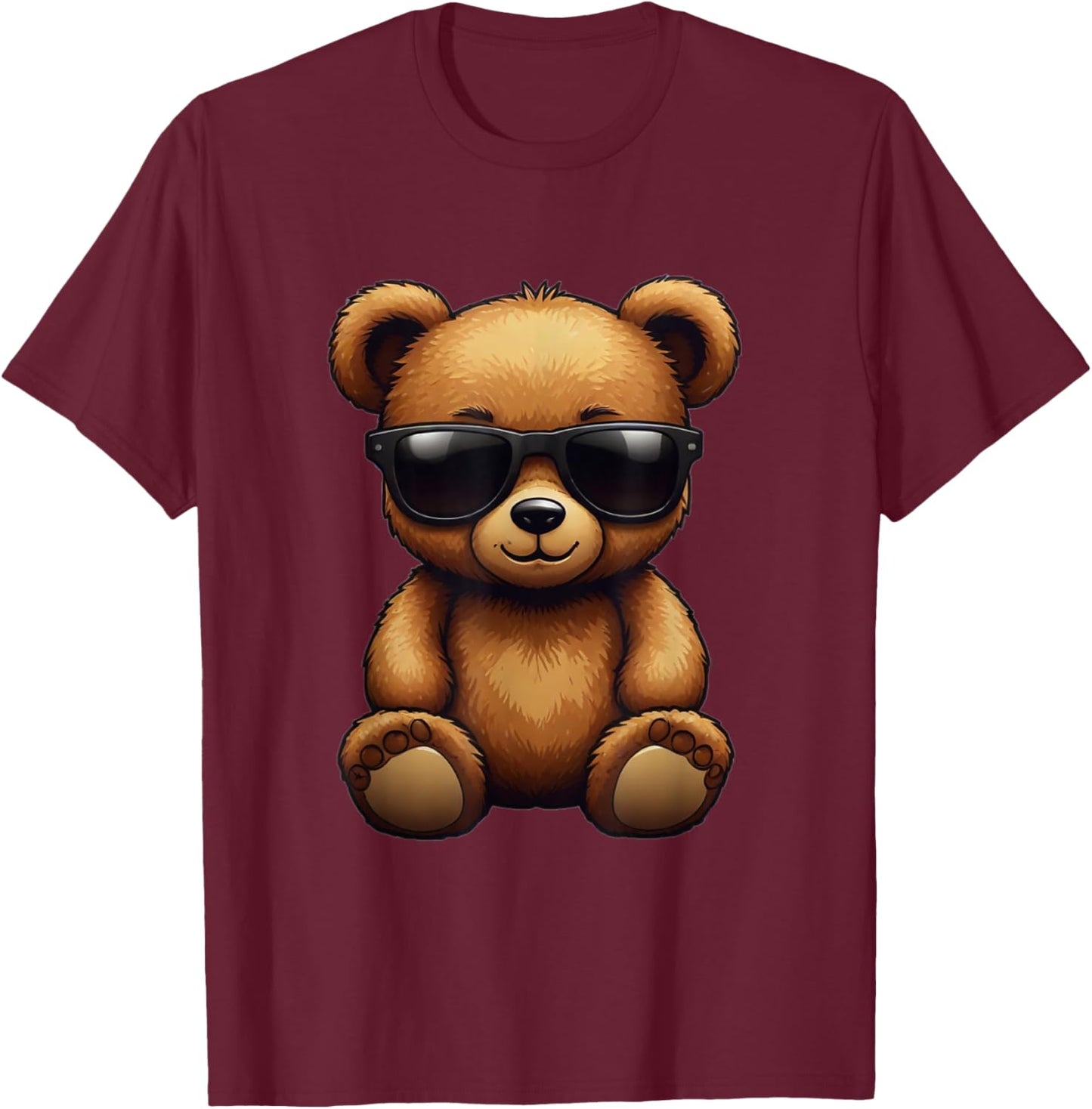 Cool Brown Bear Teddy Bear Wearing Sunglasses in Summer T-Shirt - T-Shirt | Maroon
