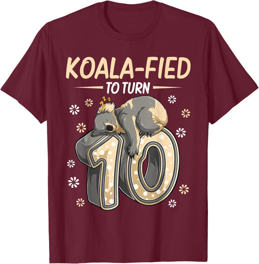 10 Year Old Koala 10th Birthday Party Animal Koala Lover T-Shirt - T-Shirt | Maroon