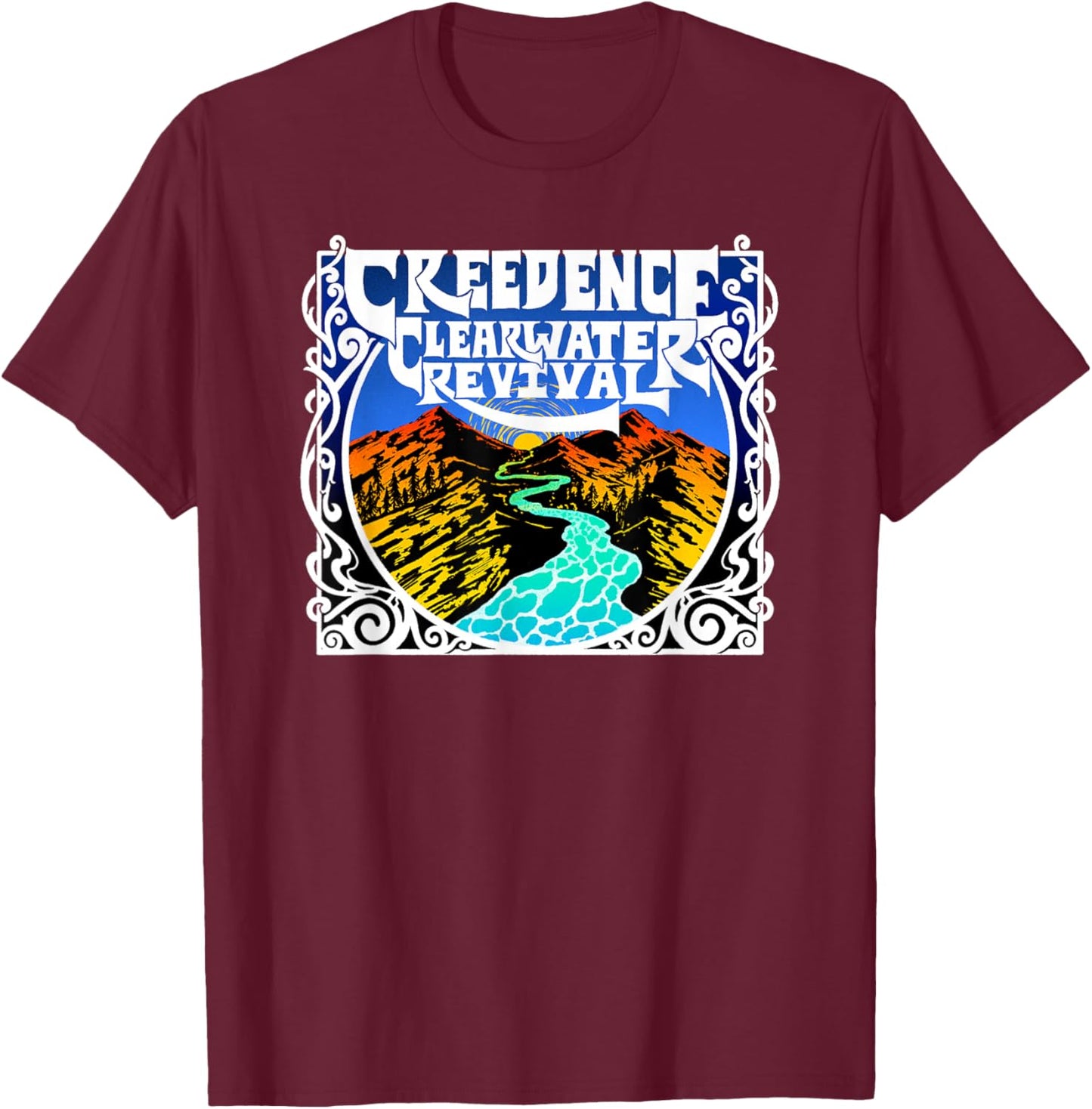 Creedence Clearwater Revival Adults Kids Blue Short Sleeve Cotton Polyester Blend Classic Fit Small T-Shirt - T-Shirt | Maroon