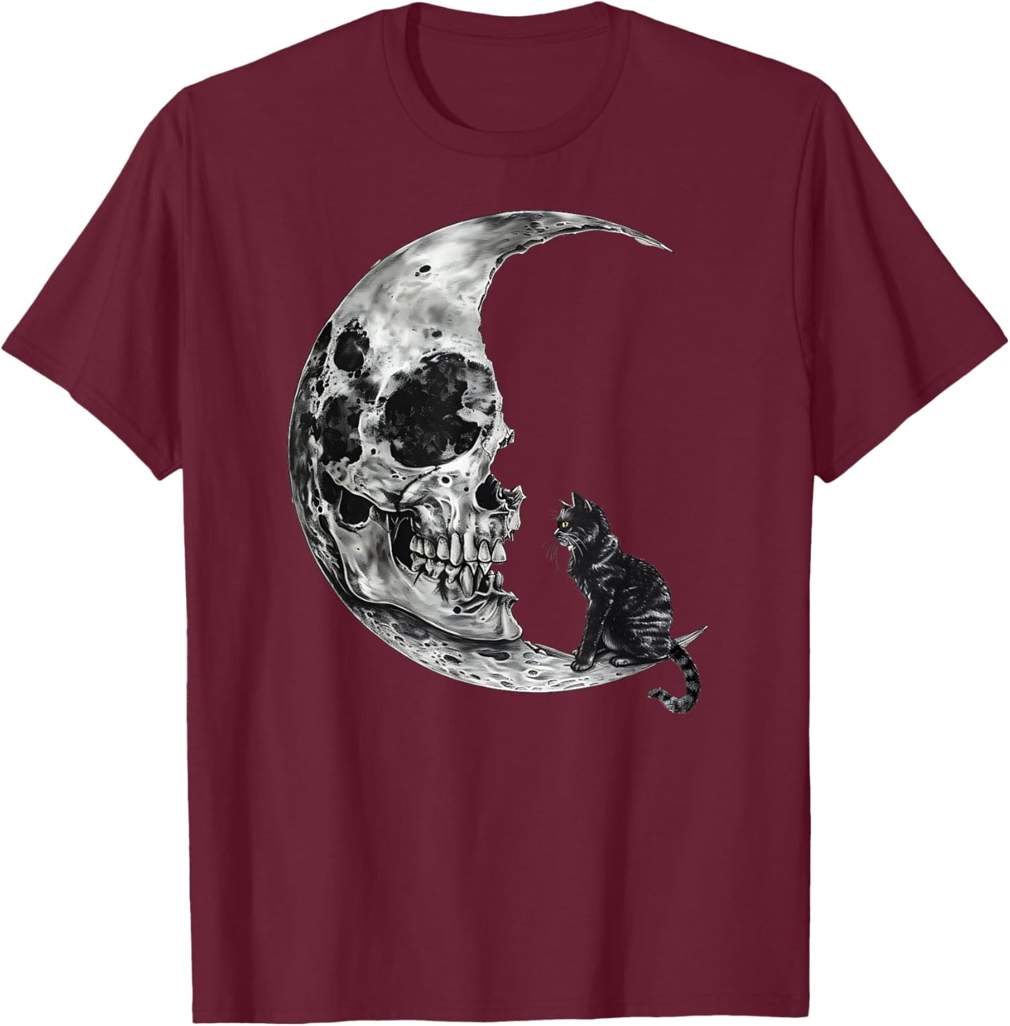 Vintage Halloween Black Cat Scary Skull Moon Men Women Kids T-Shirt - T-Shirt | Maroon