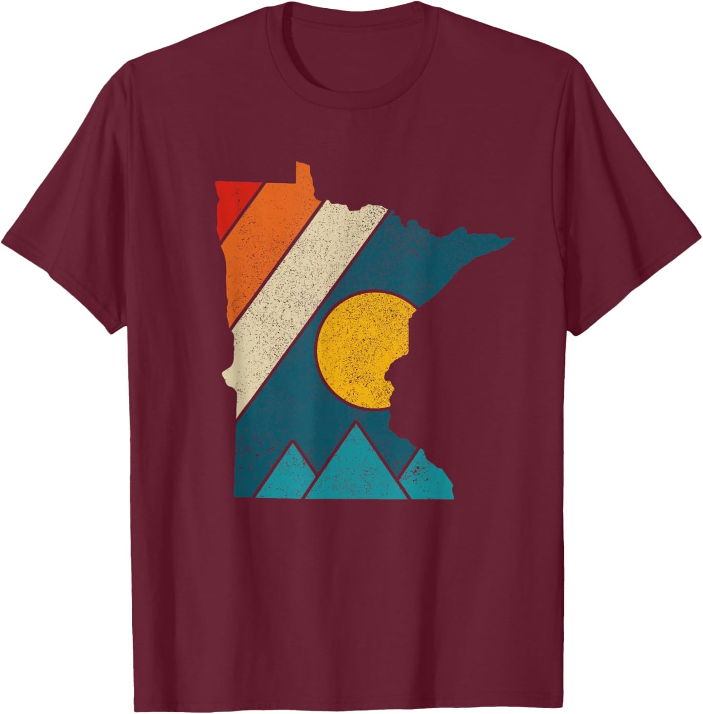 Minnesota Vintage State Map Mountains Hiking Pride Gift T-Shirt - T-Shirt | Maroon