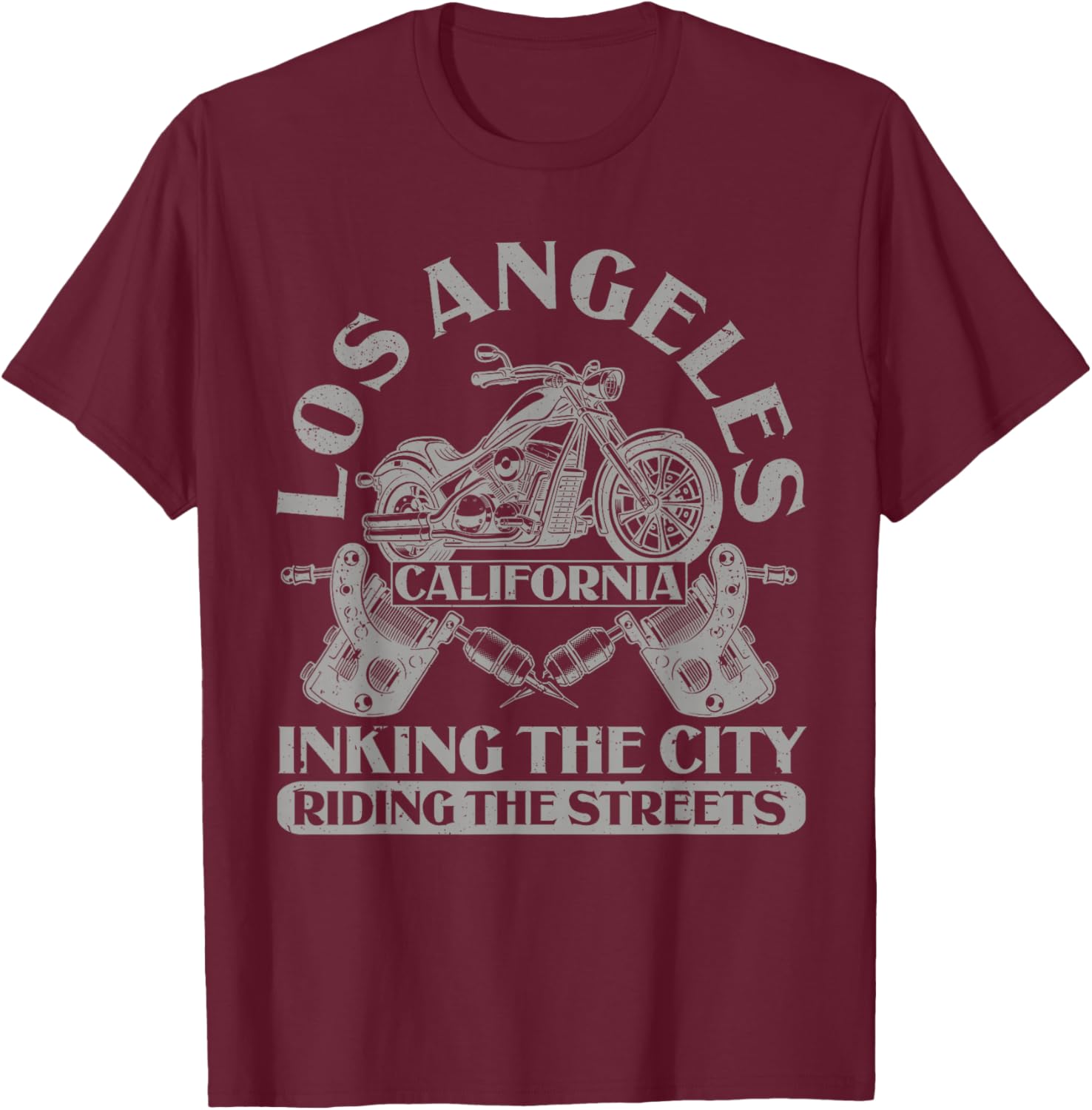 LA California Riding The Streets Biker Los Angeles T-Shirt - T-Shirt | Maroon