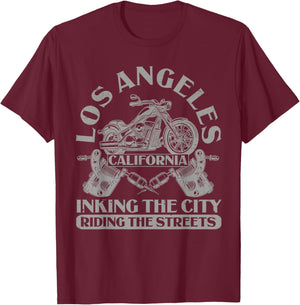 LA California Riding The Streets Biker Los Angeles T-Shirt - T-Shirt | Maroon