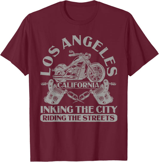 LA California Riding The Streets Biker Los Angeles T-Shirt - T-Shirt | Maroon
