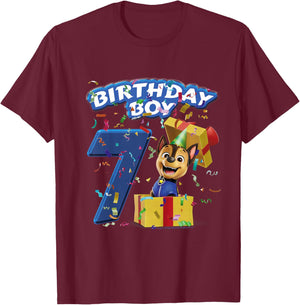 Official Paw Patrol Chase Birthday Boy Age 7 T-Shirt - T-Shirt | Maroon