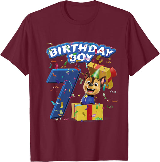 Official Paw Patrol Chase Birthday Boy Age 7 T-Shirt - T-Shirt | Maroon