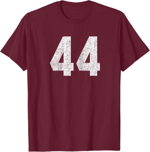#44 Jersey Uniform Varsity Sports Number, 44th Birthday Raglan Baseball T-Shirt - T-Shirt | Maroon