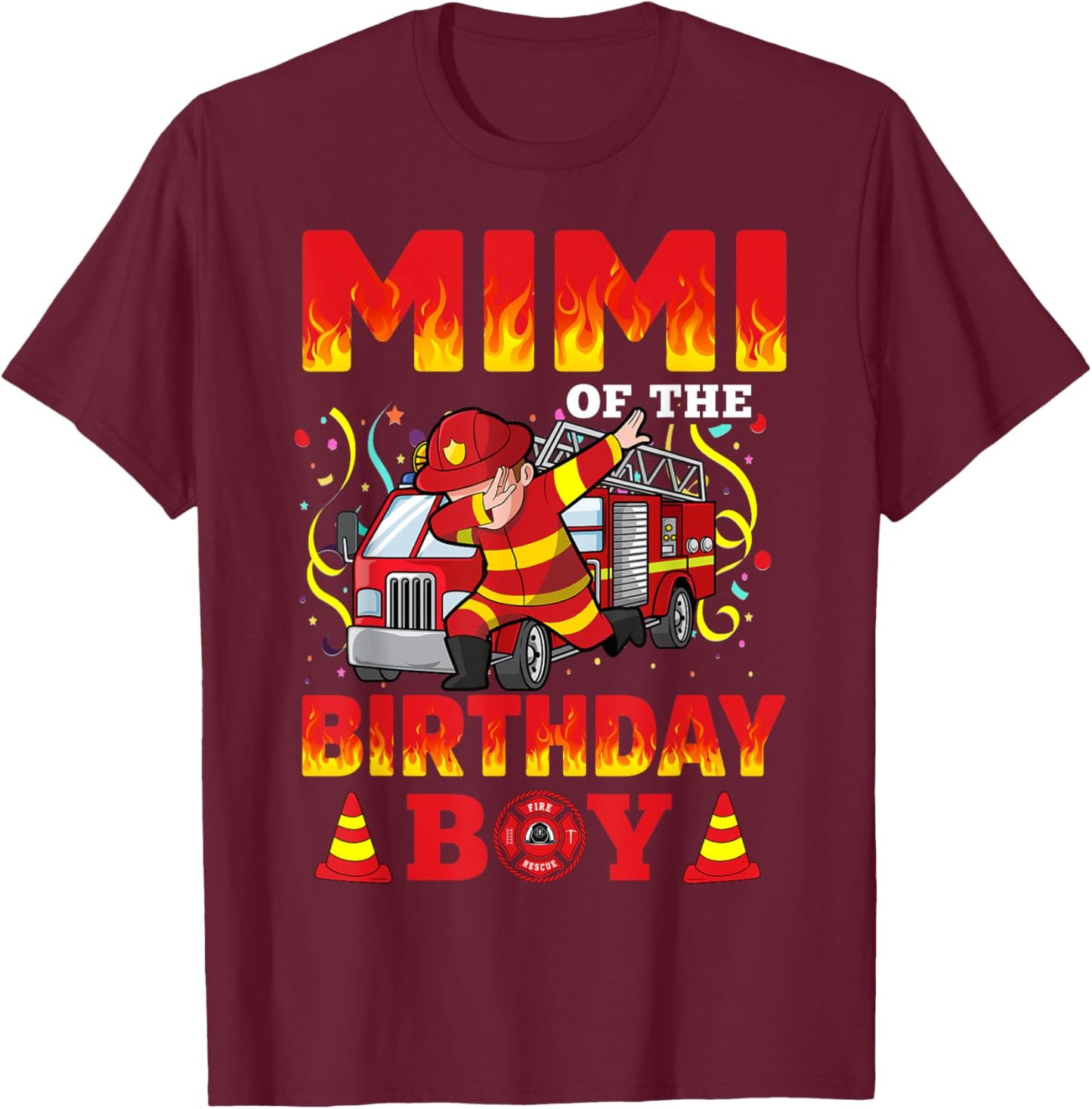 Mimi Of The Birthday Boy Fire Truck Firefighter Boys T-Shirt - T-Shirt | Maroon