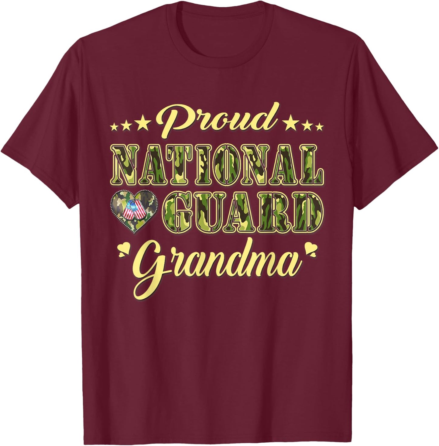 Proud National Guard Grandma Dog Tag Heart Army Grandmother T-Shirt - T-Shirt | Maroon