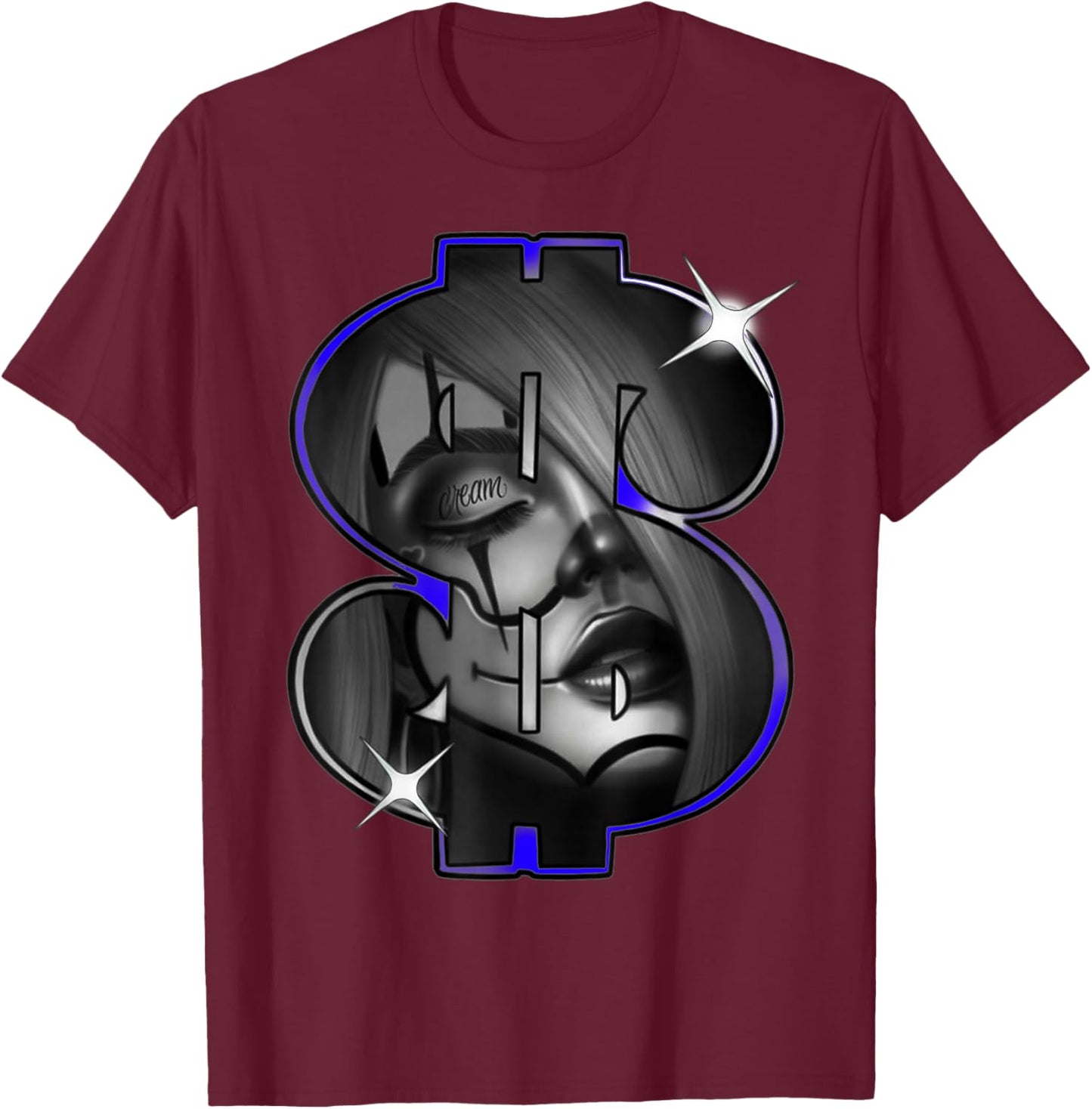 Chicano Payasa Clown Girl Money Symbol Indigo T-Shirt - T-Shirt | Maroon