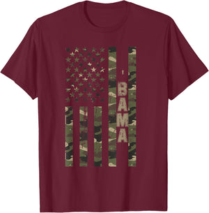 'Bama United States Alabama Distressed Camo w US Flag T-Shirt - T-Shirt | Maroon
