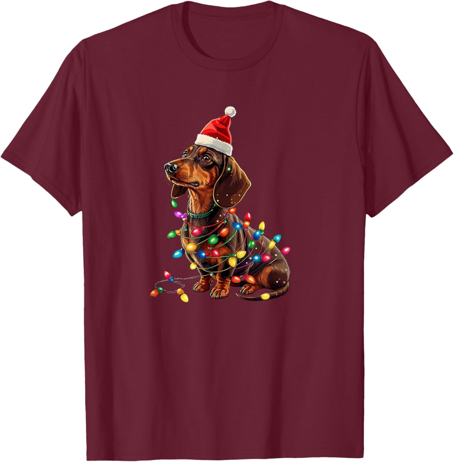 Dachshund Christmas Weiner Dog Xmas Pajamas Cute Women Kids T-Shirt - T-Shirt | Maroon