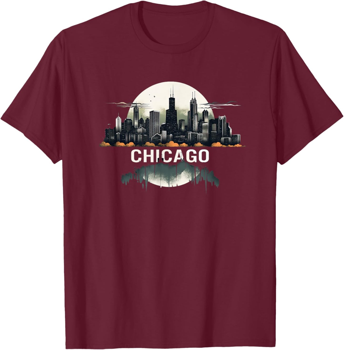 Chicago City Downtown Skyline T-Shirt - T-Shirt | Maroon