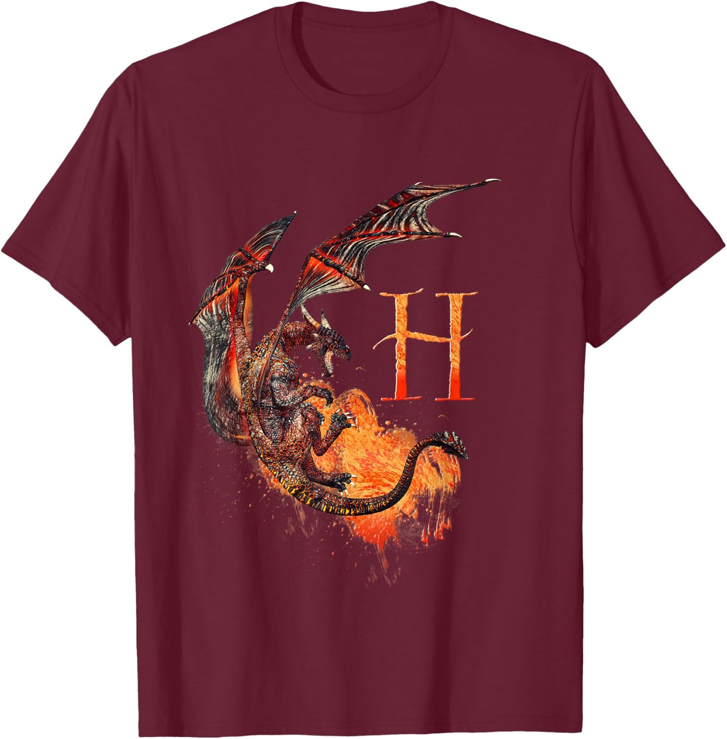 Letter H Dragon monogram T-Shirt - T-Shirt | Maroon