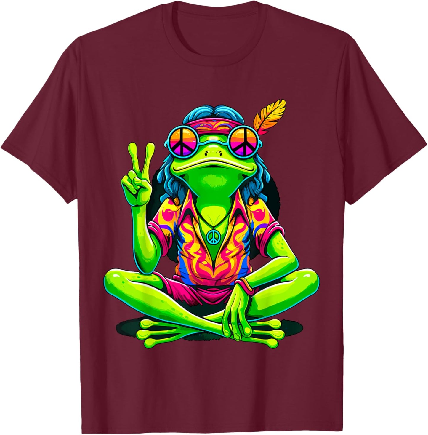 Hippie Frog Peace Sign T-Shirt - T-Shirt | Maroon