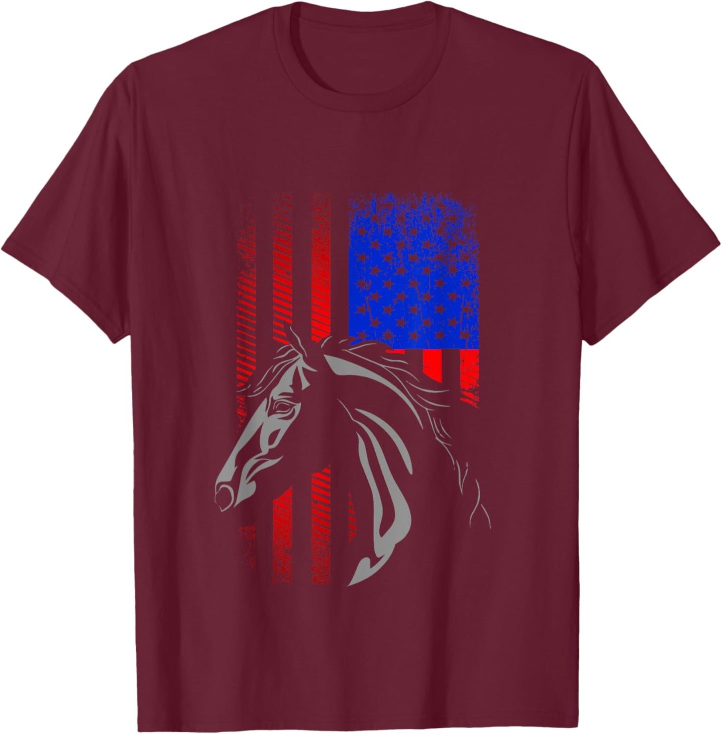 American Flag Horseback Riding Apparel - Horse Women Kids Men T-Shirt - T-Shirt | Maroon