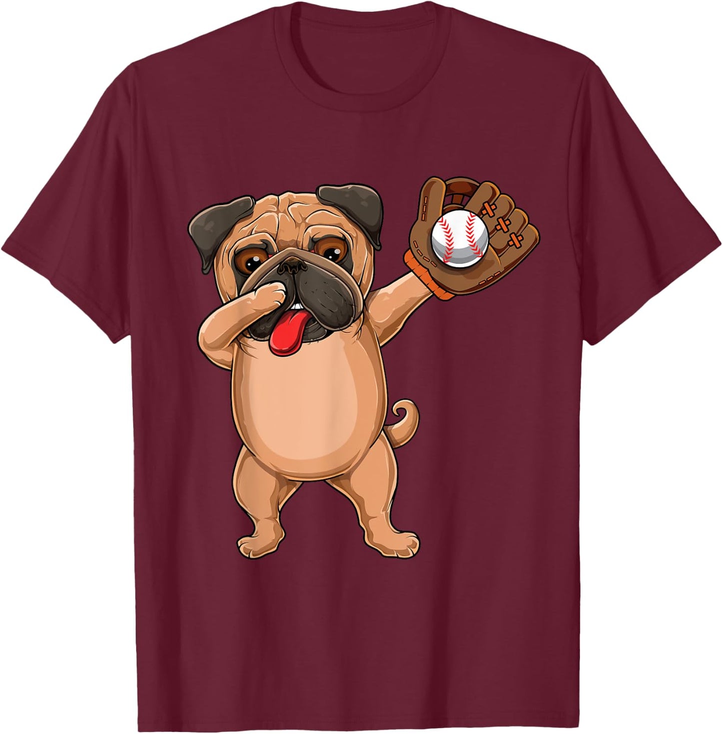 Dabbing Cute Baseball pr Softball Pug dog breed- Dab Men Women Girls Kids T-Shirt - T-Shirt | Maroon